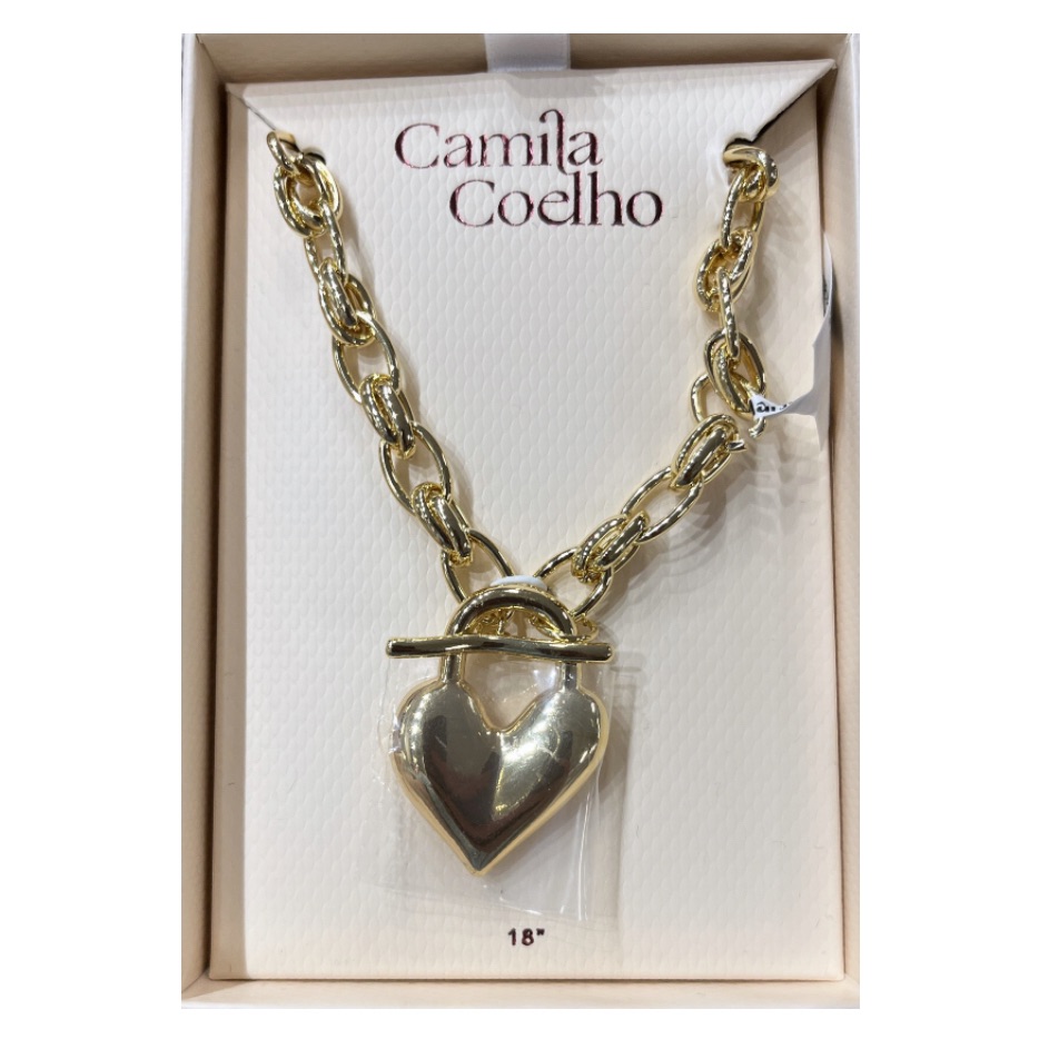 Nwt Camila Coelho Gorgeous Golden Tone Chain Heart Pendant Necklace 37$